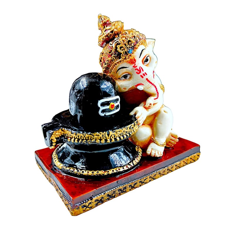 Karigaari India Ganesha Idol for Car Dashboard I Ganesh ji ki Murti in Shivling Pooja Pose I Cute Ganesha Showpiece for Home DecorGiftOffice - Image 4