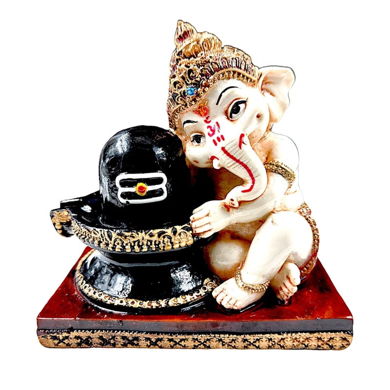 Karigaari India Ganesha Idol for Car Dashboard I Ganesh ji ki Murti in Shivling Pooja Pose I Cute Ganesha Showpiece for Home DecorGiftOffice - Image 3