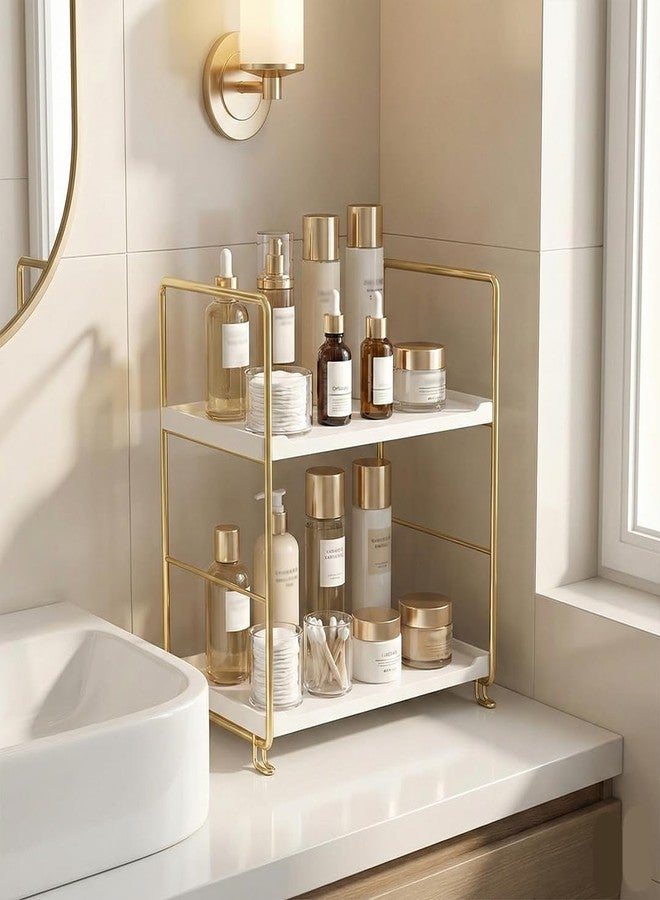 oddpod™ 2-Tier Metal Freestanding Stackable Organizer Rack, Bathroom Countertop Storage Shelves/Multi-Layer Desktop Cosmetics & Kitchen Spice Organizer (Gold) - Image 1