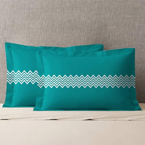 Mytrident Urban Comfort Pillow Covers Set of 2, 144 TC, 100% Cotton, Trippy Triangles Blue - Image 1