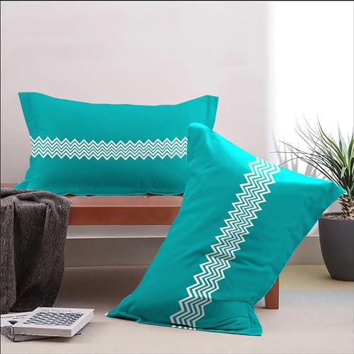 Mytrident Urban Comfort Pillow Covers Set of 2, 144 TC, 100% Cotton, Trippy Triangles Blue - Image 2