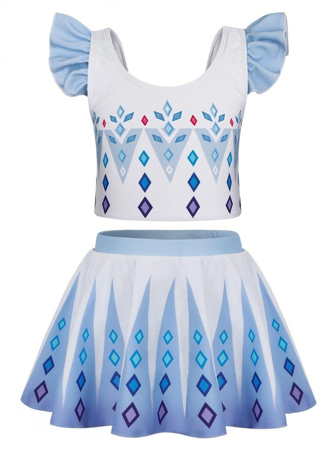WonderBabe Girls' 2-Piece Tankini Set Princess Swimsuit Tankini Top and Bow Tie Bikini Bottom Beach Swimwear Set & UPF 50+ Protection Size 3-4t White - Image 1