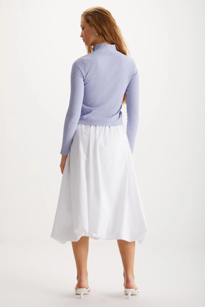 جريميلانج Rosalba Women's Parachute Fabric Elastic Waist Woven Balloon White Skirt