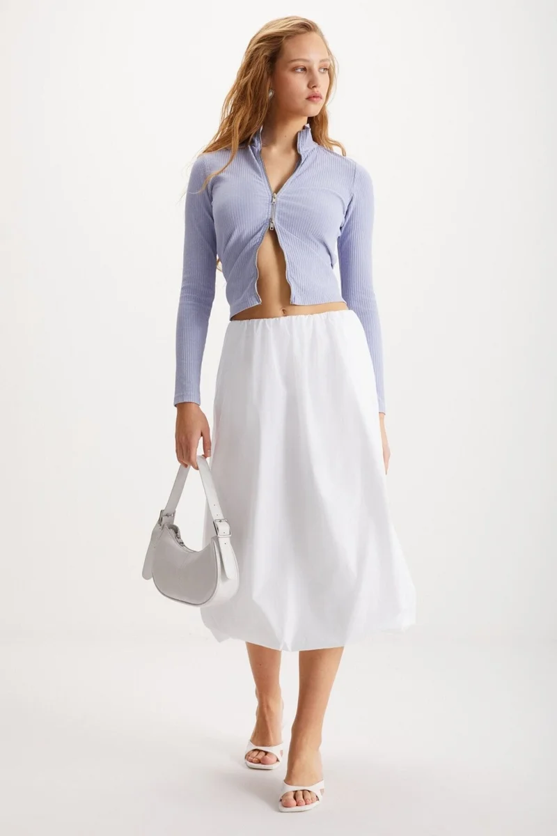 جريميلانج Rosalba Women's Parachute Fabric Elastic Waist Woven Balloon White Skirt