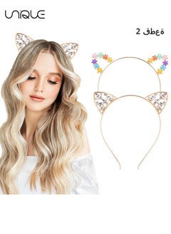 Unique 2 Pieces Crystal Cat Ears Headbands Rhinestone Cat Ear Tiaras for Women Gold Hair Hoop Women Girls Kids Party Decoration Headdress Cosplay Costume Head wear  - Image 1