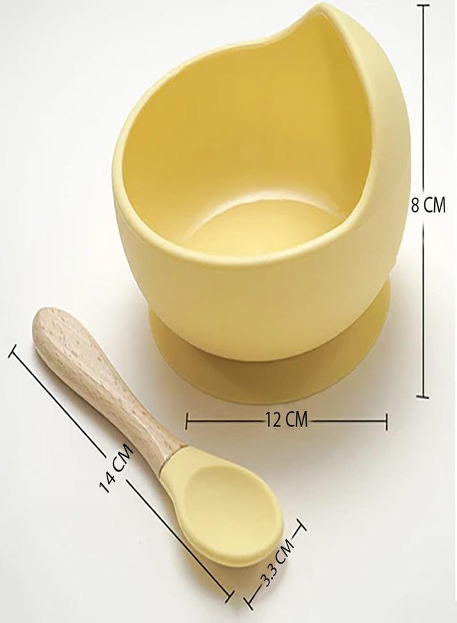 pepplo Food Grade Silicone Baby Feeding Bowl And Spoon Set, Baby Supplementary Food Bowls, Baby Dinner Bowl With Spoon, Tableware For Infant And Young Training Learning To Eat Bowls(Yellow, 1 Bowl + 1 Spoon) - Image 2