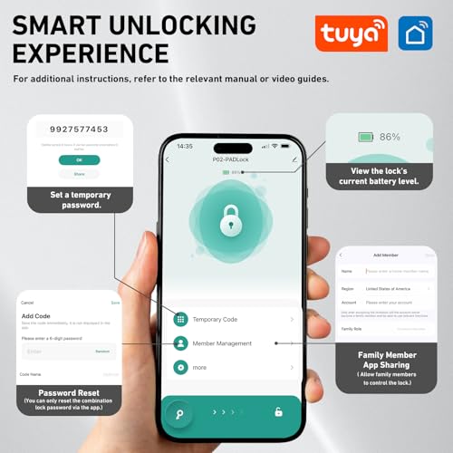 Auntyfey Smart Combination Lock for Locker Digital Padlock for Gym Locker Lock with APP 6 Digit Combination Lock Waterproof Outdoor Gate Lock Padlock for School Gym Fence Travel - Image 3