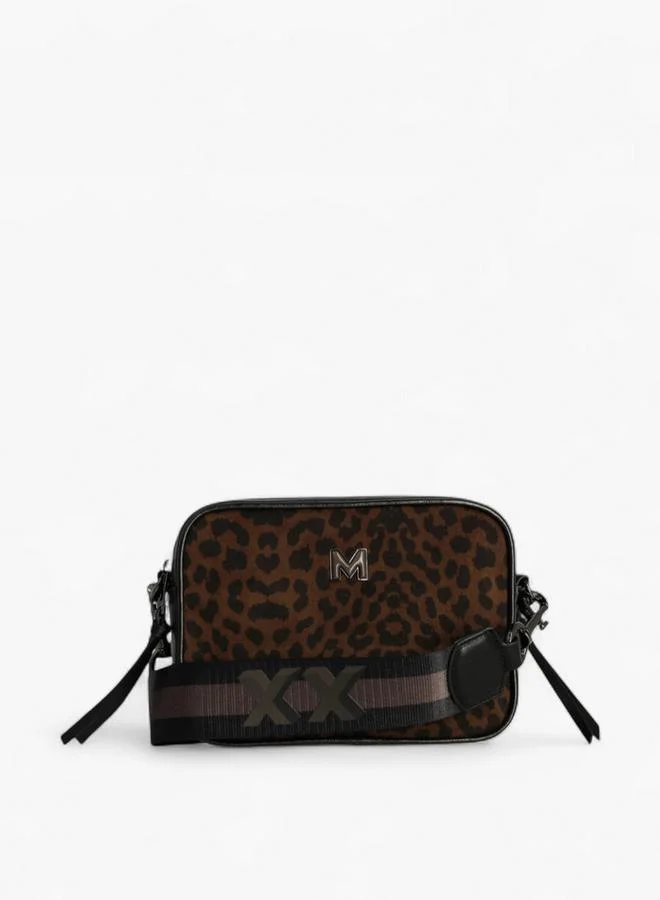 Animal Print Crossbody Bag with Striped Strap