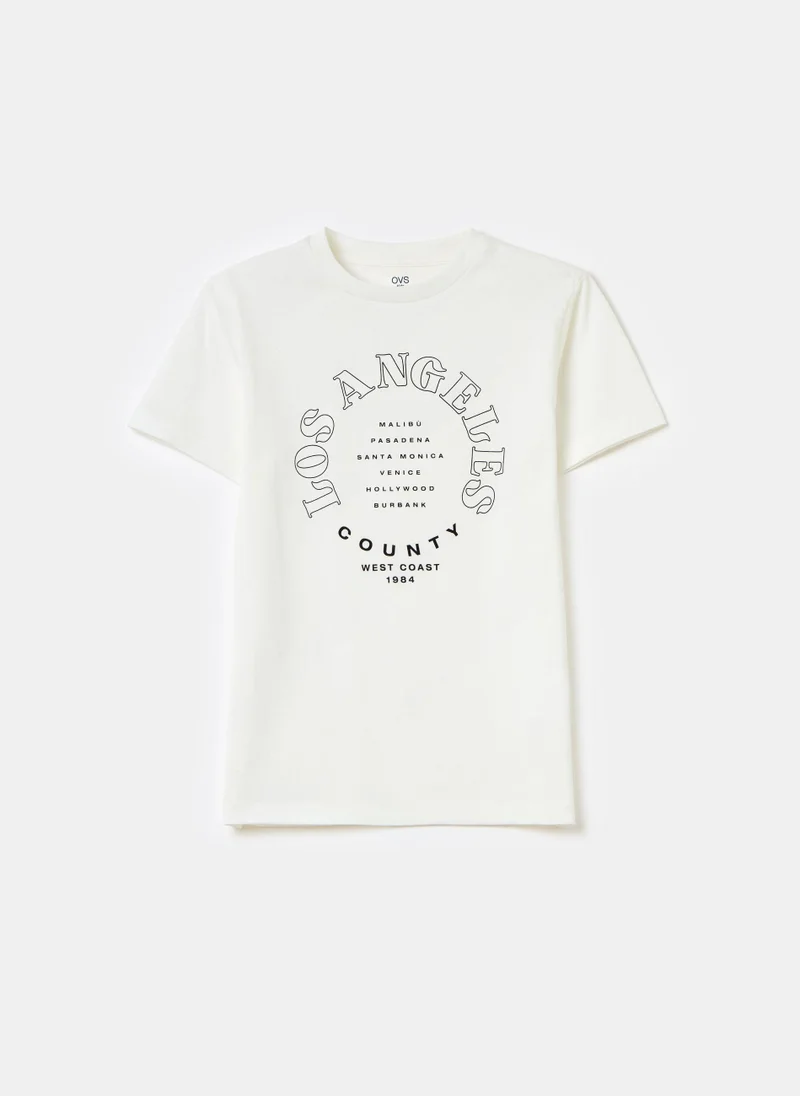 او في اس Printed Cotton T-Shirt
