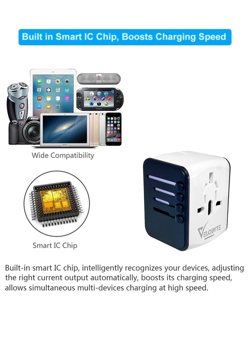 VELOBYTE Universal International Travel Power Adapter with High Speed 2.4A USB, 3.0A Type-C Wall Charger, European Adapter, Worldwide AC Outlet Plugs Adapters for Europe, UK, US, AU, Asia White  - Image 3