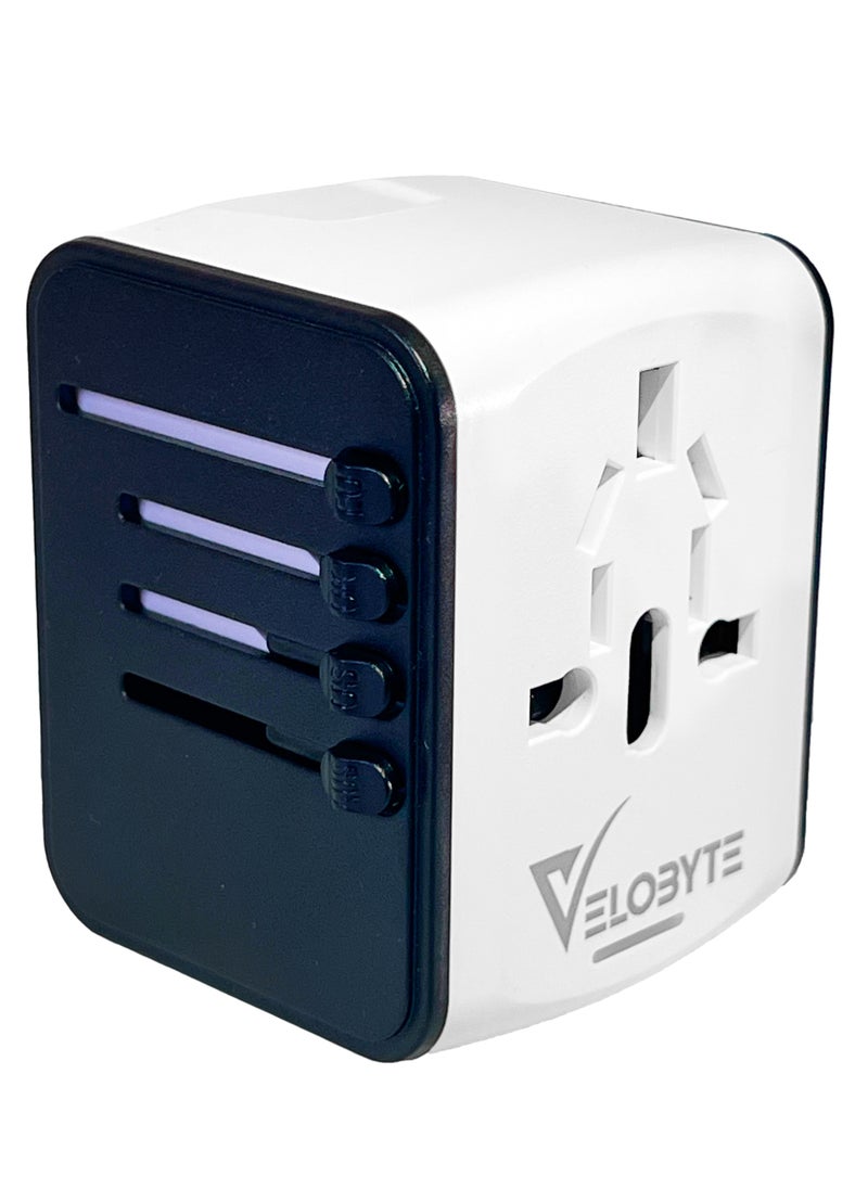 VELOBYTE Universal International Travel Power Adapter with High Speed 2.4A USB, 3.0A Type-C Wall Charger, European Adapter, Worldwide AC Outlet Plugs Adapters for Europe, UK, US, AU, Asia White  - Image 2