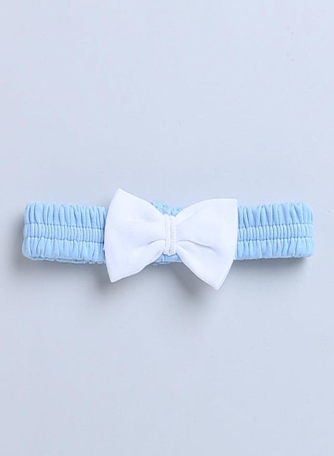 BUMZEE فستان قطني أزرق سماوي للبنات من BUMZEE بأكمام نصفية مع عصابة رأس، مناسب للأعمار من 12 إلى 18 شهرًا (Peb9063D-sbl) - Image 3