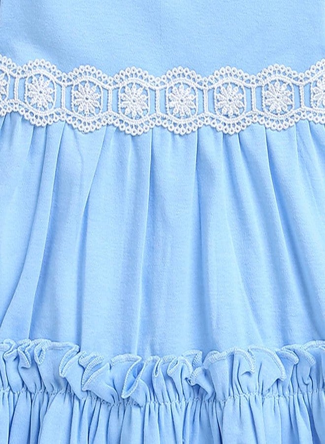 BUMZEE فستان قطني أزرق سماوي للبنات من BUMZEE بأكمام نصفية مع عصابة رأس، مناسب للأعمار من 12 إلى 18 شهرًا (Peb9063D-sbl) - Image 4