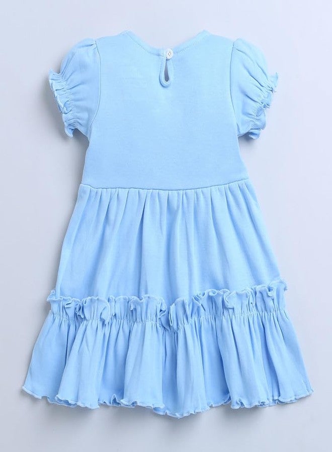 BUMZEE فستان قطني أزرق سماوي للبنات من BUMZEE بأكمام نصفية مع عصابة رأس، مناسب للأعمار من 12 إلى 18 شهرًا (Peb9063D-sbl) - Image 2