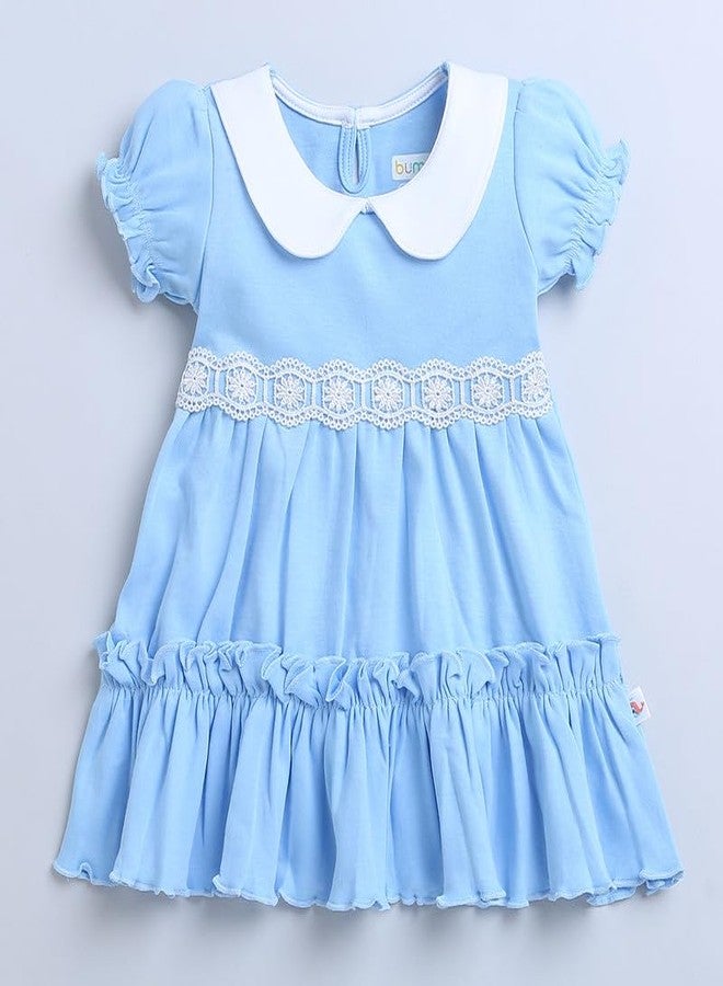 BUMZEE فستان قطني أزرق سماوي للبنات من BUMZEE بأكمام نصفية مع عصابة رأس، مناسب للأعمار من 12 إلى 18 شهرًا (Peb9063D-sbl) - Image 5