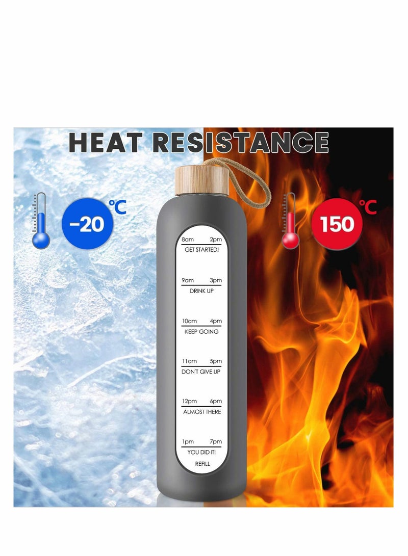 سيوسي 32 اوز زجاج البورسليكات زجاجة ، مع الوقت علامة تذكير اقتباس ، مانعة للتسرب ، قابلة لإعادة الاستخدام ، لا تحتوي على ثنائي الفينول أ ، هلام السيليكا الأكمام الخيزران غطاء ملهمة - Image 5
