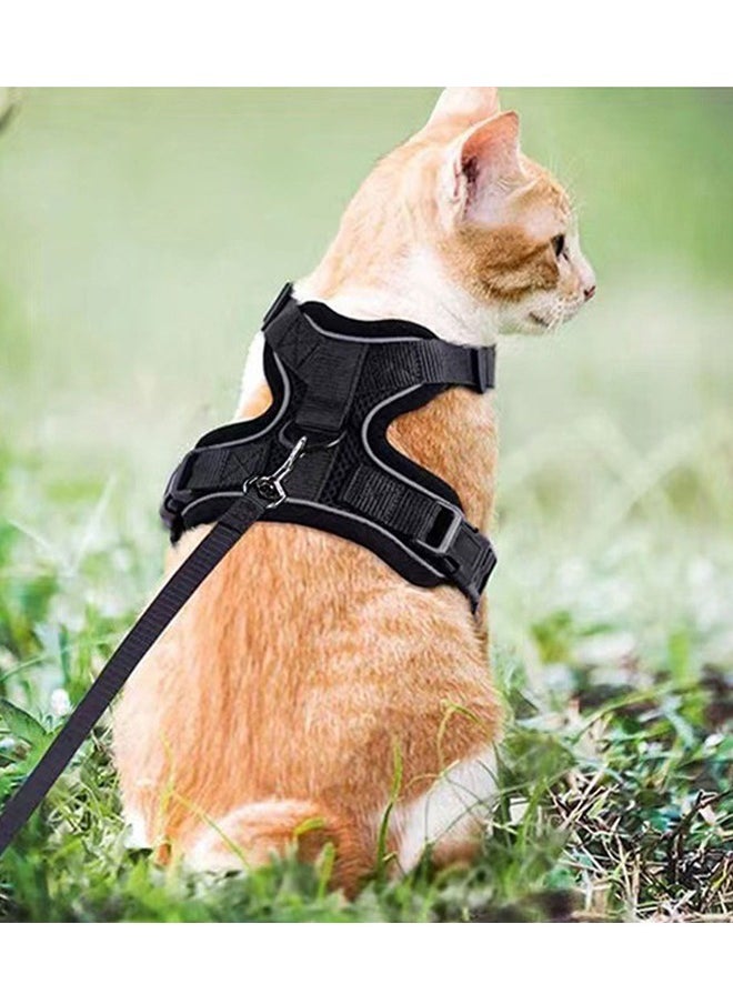 GUSGU - Cat Harness and Leash Set for Walking, Escape Proof Safe Adjustable Kitten Vest Harnesses with Reflective Strips, Easy Control Soft Breathable Mesh Jacket for Growing Kittens, Cats, Puppies Outdoor Use, Black, S - Image 1