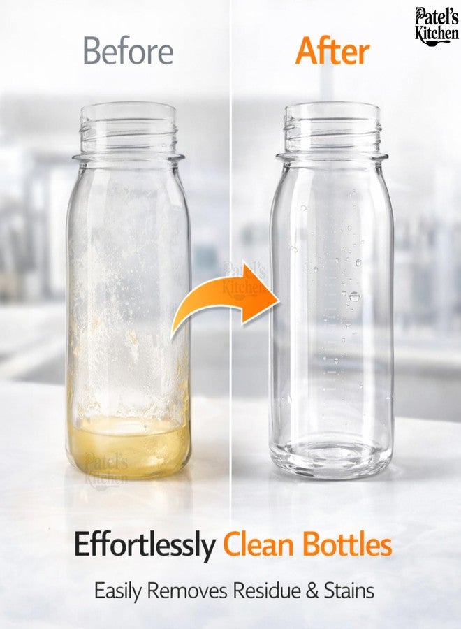 Patel's Kitchen Silicone Bottle Brushes, Long (32CM) and Short (24CM) Brush Set, Multi-Purpose for Bottles, Vases and Cups, Orange and Grey, Pack of 2 - Image 5