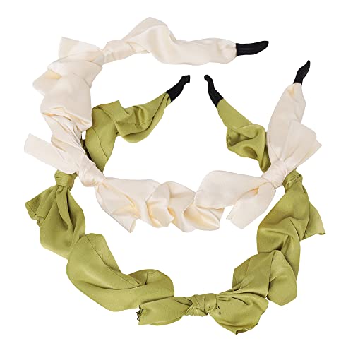 Yellow Bee Fashionable Headbands for Girls, Cream and Green, One Size, (Pack of 2) - Image 1