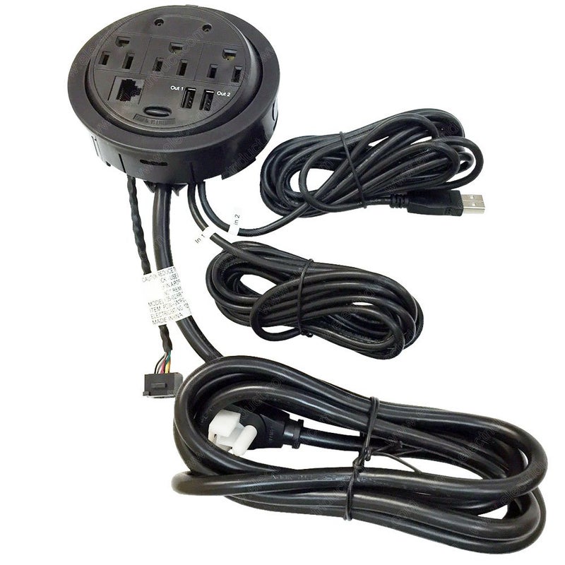 Electriduct Power Tap Grommet with Hidden Power Center w/ 3 Power, 2 USB & 1 CAT6 - Black (Pack of 2)  - Image 2