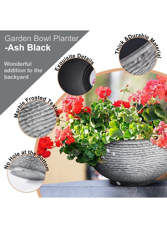 Generic Sungmor  Ash Black Marble Resin Outdoor Low Bowl Planter Bird Bath 15.7 Inch  - Image 5