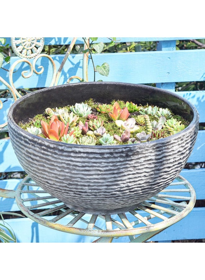 Generic Sungmor  Ash Black Marble Resin Outdoor Low Bowl Planter Bird Bath 15.7 Inch  - Image 3