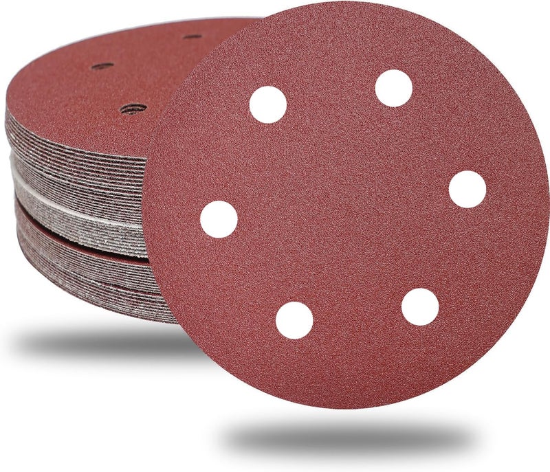 Tonmp 50 PCS 9 Inch 6 Hole Drywall Sanding Discs Set -10 Each of 60 80 120 150 240 Grits, 9" Hook-and-Loop Sandpaper for Electric Drywall Sander - Image 1