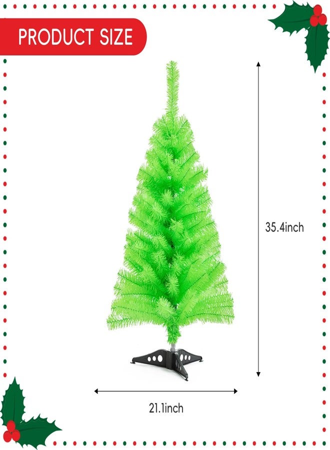 CIPOWM 3FT Artificial Christmas Tree Lime Green Mini Tabletop Christmas Pine Tree with Plastic Stand Small Xmas Tree for Indoor Outdoor Holiday Home Decoration - Image 2