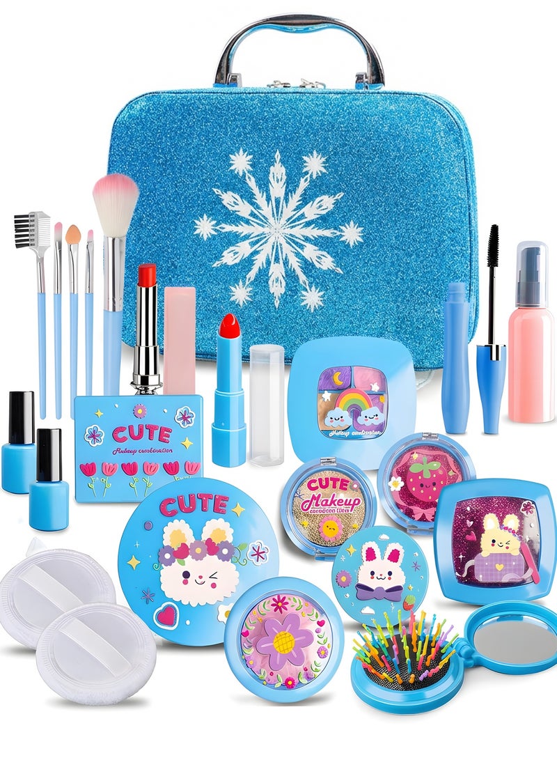 مساحة باردة مجموعة مكياج للأطفال للبنات - 22 قطعة، مجموعة مستحضرات تجميل للعب التخيلي، قابلة للغسل، وعلبة مكياج حقيقية للفتيات الصغيرات، أميرات، مع فرش ومرآة وحقيبة تخزين، هدية مثالية للعب الأدوار للأطفال من سن 3 إلى 12 عامًا - Image 1