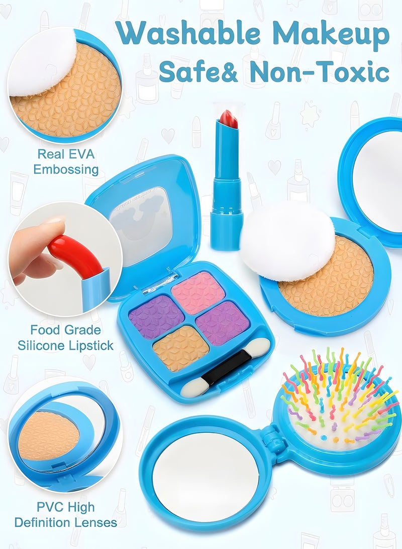 مساحة باردة مجموعة مكياج للأطفال للبنات - 22 قطعة، مجموعة مستحضرات تجميل للعب التخيلي، قابلة للغسل، وعلبة مكياج حقيقية للفتيات الصغيرات، أميرات، مع فرش ومرآة وحقيبة تخزين، هدية مثالية للعب الأدوار للأطفال من سن 3 إلى 12 عامًا - Image 4
