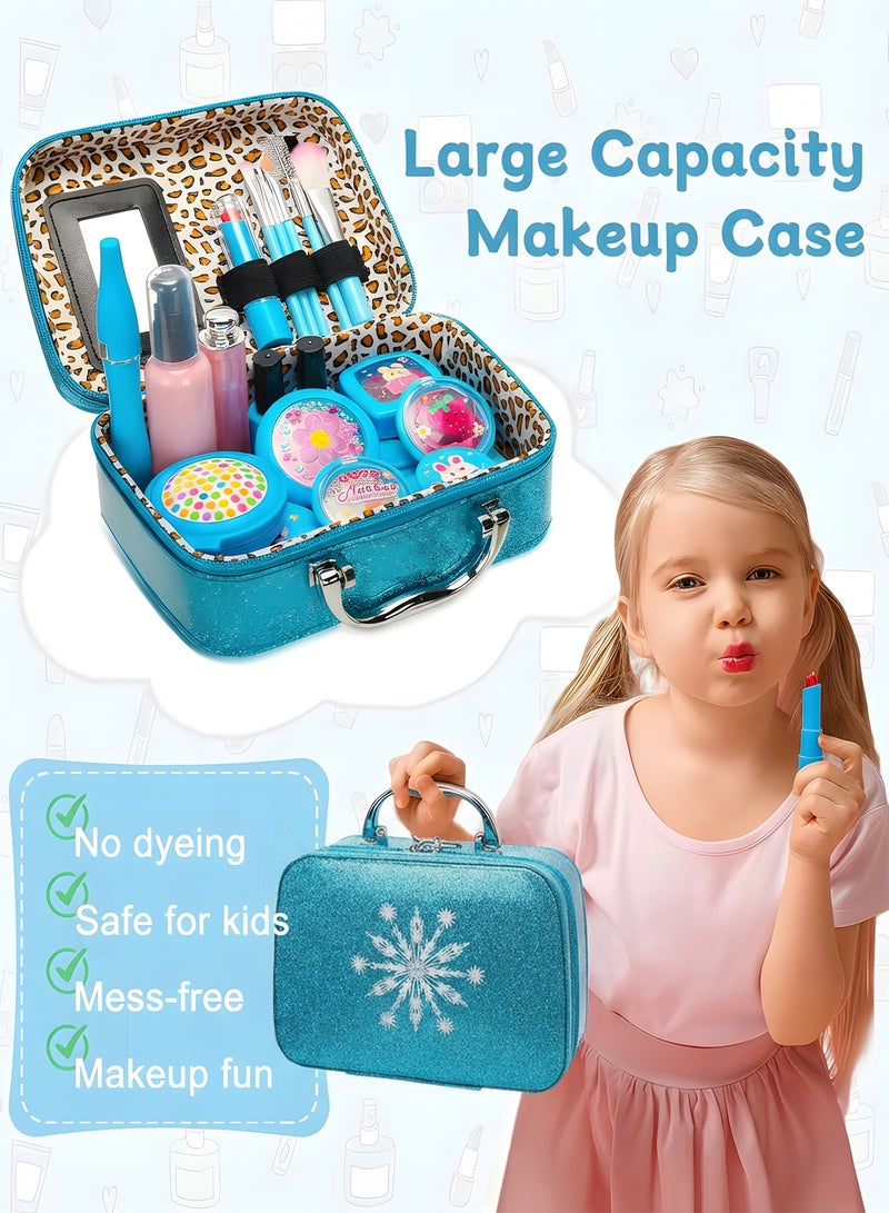 مساحة باردة مجموعة مكياج للأطفال للبنات - 22 قطعة، مجموعة مستحضرات تجميل للعب التخيلي، قابلة للغسل، وعلبة مكياج حقيقية للفتيات الصغيرات، أميرات، مع فرش ومرآة وحقيبة تخزين، هدية مثالية للعب الأدوار للأطفال من سن 3 إلى 12 عامًا - Image 5