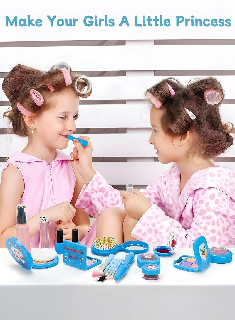 مساحة باردة مجموعة مكياج للأطفال للبنات - 22 قطعة، مجموعة مستحضرات تجميل للعب التخيلي، قابلة للغسل، وعلبة مكياج حقيقية للفتيات الصغيرات، أميرات، مع فرش ومرآة وحقيبة تخزين، هدية مثالية للعب الأدوار للأطفال من سن 3 إلى 12 عامًا - Image 3