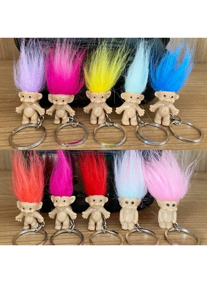Yintlilocn 10Pack Cute Troll Dolls Key Ring Crazy Colour Hair Figurine Kids Toy Party Decoration Good Luck Dolls Keychain Key Holder  - Image 3