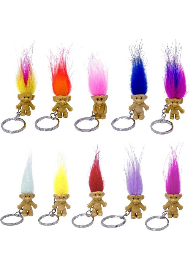Yintlilocn 10Pack Cute Troll Dolls Key Ring Crazy Colour Hair Figurine Kids Toy Party Decoration Good Luck Dolls Keychain Key Holder  - Image 1