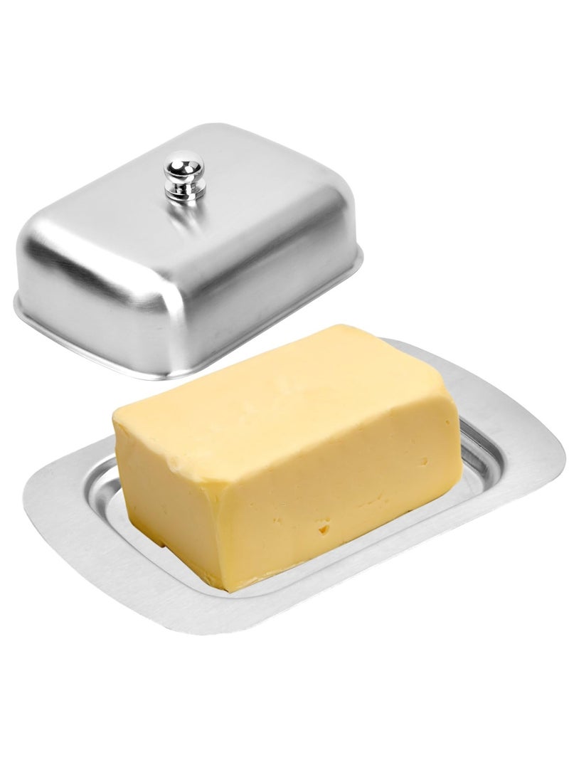 Excefore - Stainless Steel Butter Dish with Lid, Butter Container, Butter Serving Dish, Reusable Butter Storage Tray for European and East West Coast Butter, Dishwasher Safe, Silver, 19 x 12.5 x 6.7CM - Image 1