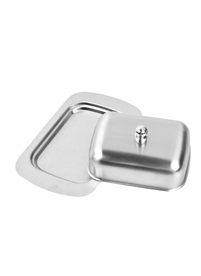 Excefore - Stainless Steel Butter Dish with Lid, Butter Container, Butter Serving Dish, Reusable Butter Storage Tray for European and East West Coast Butter, Dishwasher Safe, Silver, 19 x 12.5 x 6.7CM - Image 1