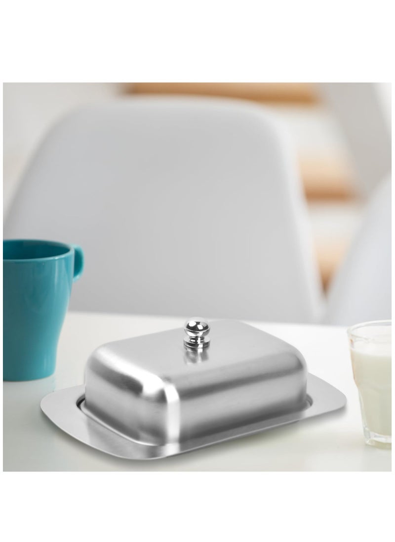 Excefore - Stainless Steel Butter Dish with Lid, Butter Container, Butter Serving Dish, Reusable Butter Storage Tray for European and East West Coast Butter, Dishwasher Safe, Silver, 19 x 12.5 x 6.7CM - Image 1