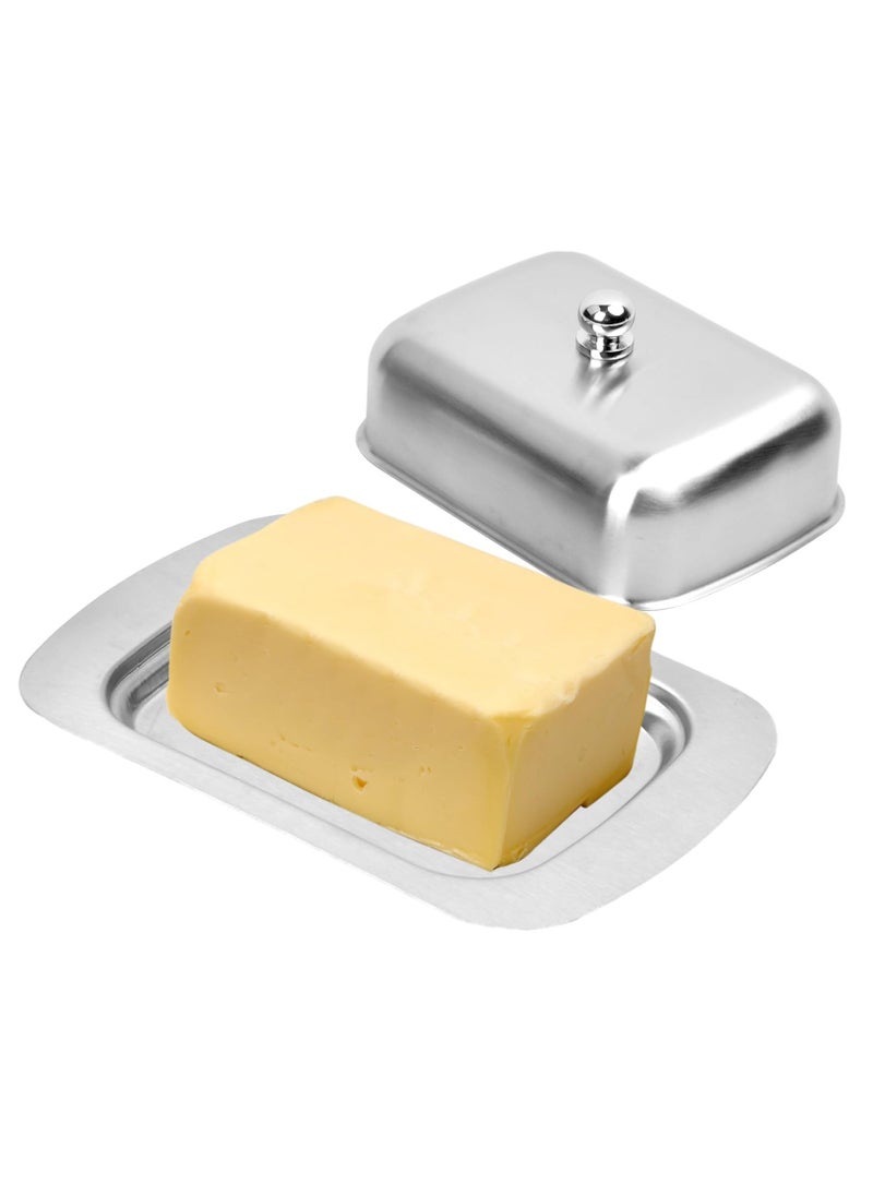 Excefore - Stainless Steel Butter Dish with Lid, Butter Container, Butter Serving Dish, Reusable Butter Storage Tray for European and East West Coast Butter, Dishwasher Safe, Silver, 19 x 12.5 x 6.7CM - Image 1