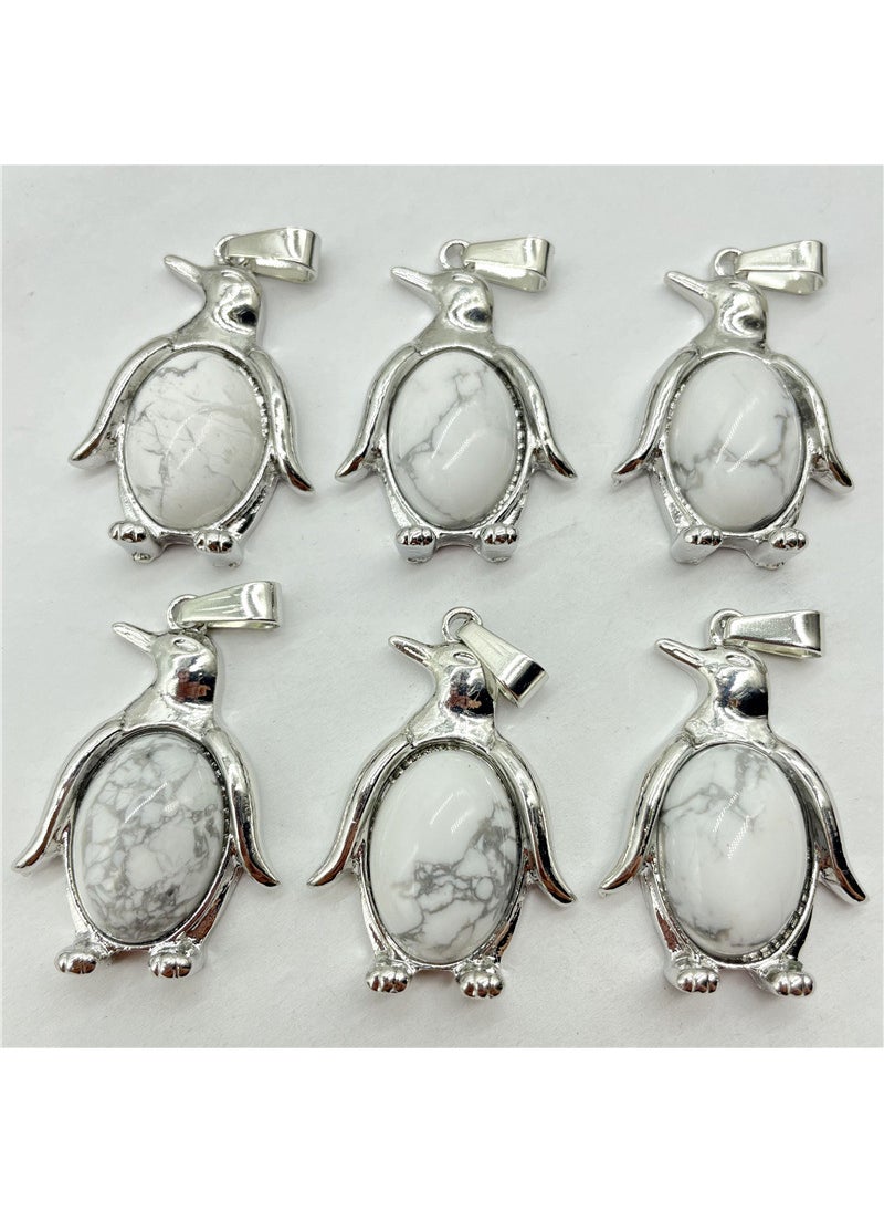 Generic Natural Crystal Semi-precious Stone Alloy Penguin Inlaid Pendant Necklace Jewelry Accessories White Pine 