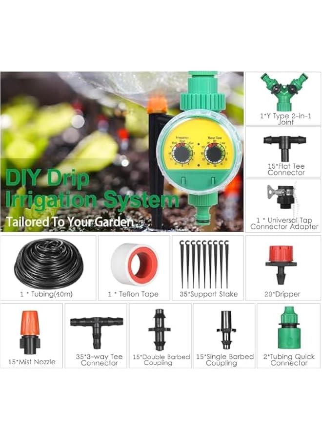 HOOKOR Plant Watering Drip Irrigation Kit DIY Watering System with Electronic Automatic Irrigation Timer for Outdoor, Flower, Lawn, Patio, Garden (40m Tube&Timer) - Image 3