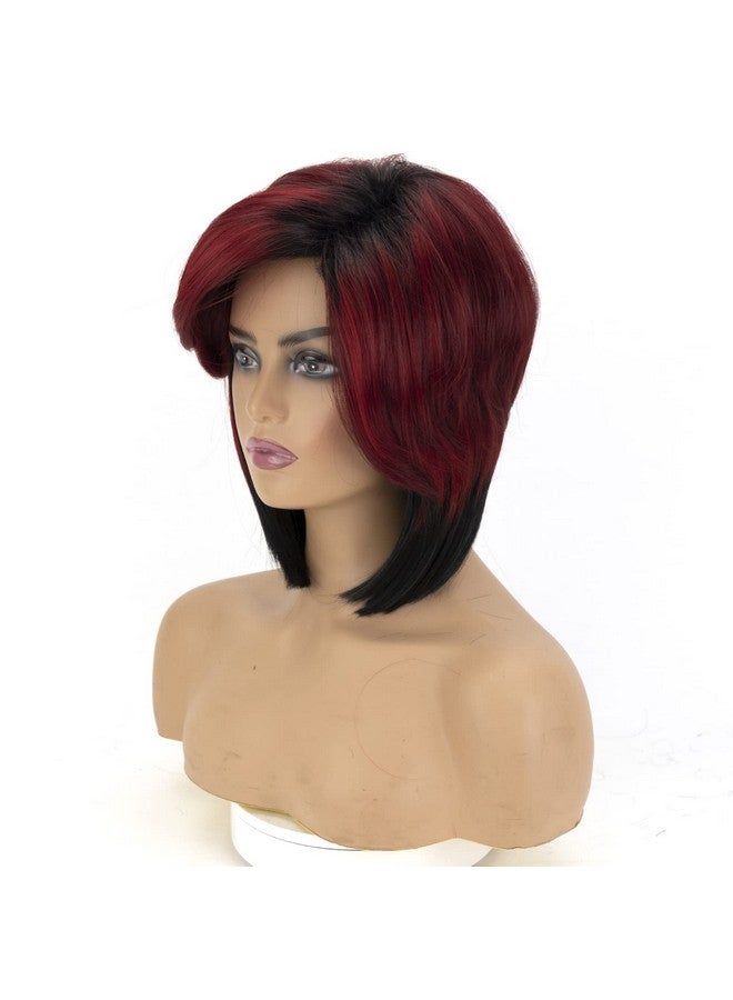 Fencca باروكة فينكا قصيرة بقصة بيكسي للسيدات السوداء باروكة أومبر بورجوندي حمراء مع غرة جزء جانبي باروكة صناعية بورجوندي تبدو طبيعية للاستخدام اليومي وحفلات المناسبات (نبيذ أحمر) - Image 5
