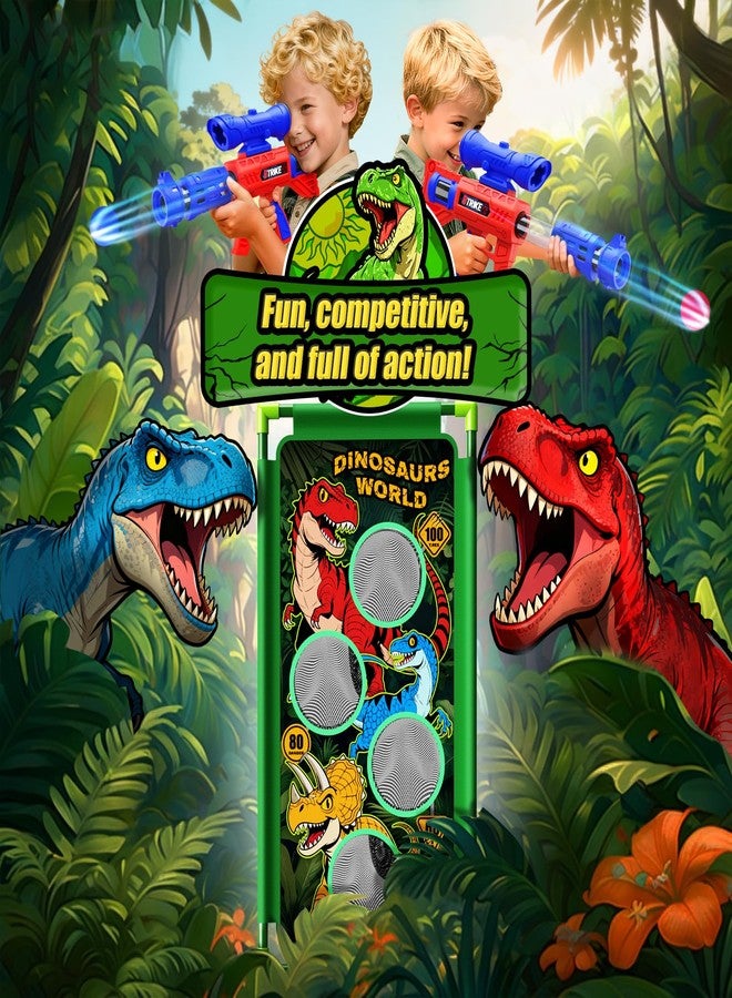 Tqeieu Dinosaur Shooting Game Toys, 2 Air Pump Launcher with Aiming Fun, 3 Dinosaur Theme & 4 Target Score Points, 24 Foam Balls, Indoor Outdoor Toy Gift for Kid Boy 3 4 5 6 7 8 9 10 11 12 Year Old Age 3-12 - Image 3