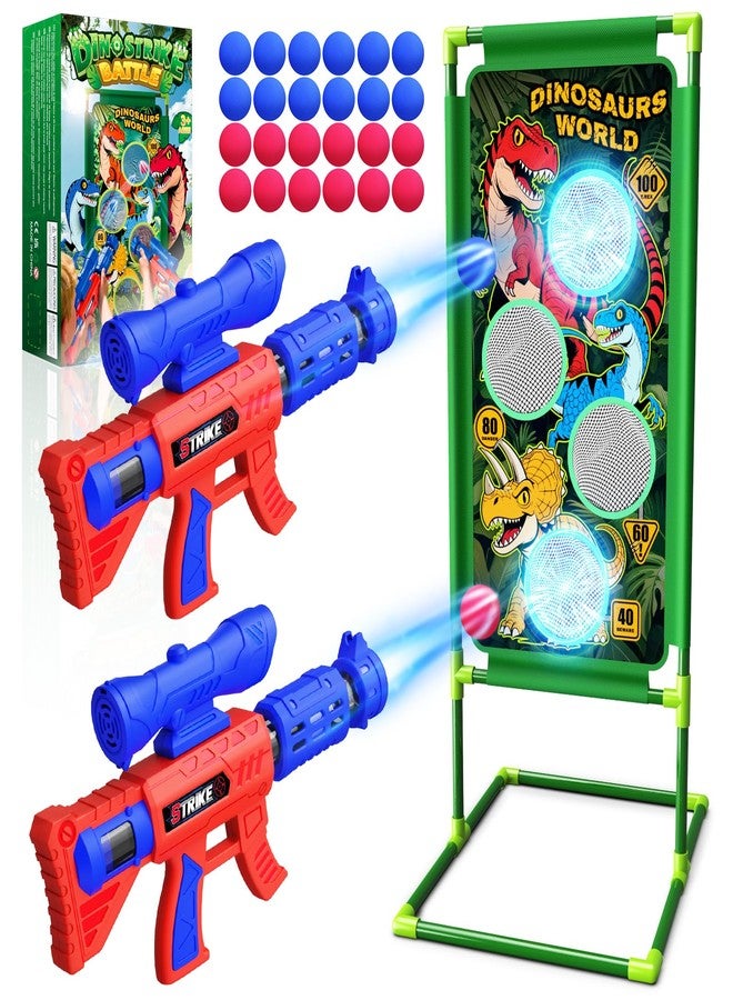 Tqeieu Dinosaur Shooting Game Toys, 2 Air Pump Launcher with Aiming Fun, 3 Dinosaur Theme & 4 Target Score Points, 24 Foam Balls, Indoor Outdoor Toy Gift for Kid Boy 3 4 5 6 7 8 9 10 11 12 Year Old Age 3-12 - Image 1