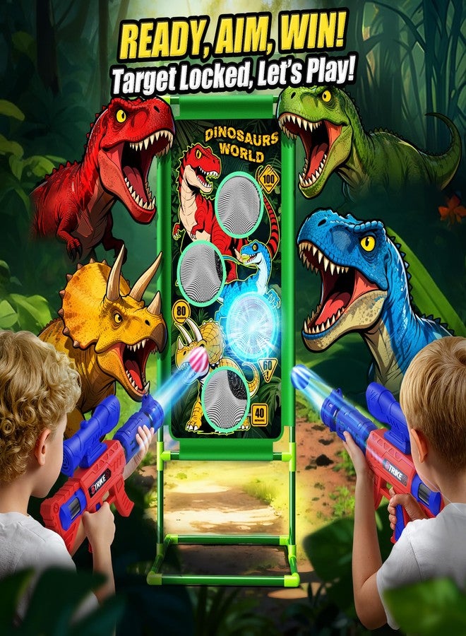 Tqeieu Dinosaur Shooting Game Toys, 2 Air Pump Launcher with Aiming Fun, 3 Dinosaur Theme & 4 Target Score Points, 24 Foam Balls, Indoor Outdoor Toy Gift for Kid Boy 3 4 5 6 7 8 9 10 11 12 Year Old Age 3-12 - Image 2