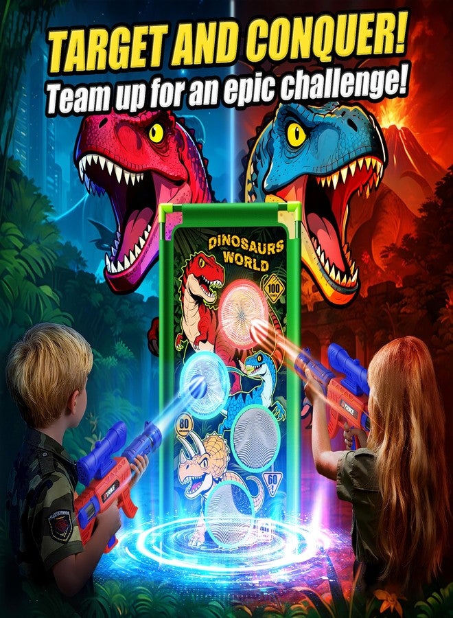 Tqeieu Dinosaur Shooting Game Toys, 2 Air Pump Launcher with Aiming Fun, 3 Dinosaur Theme & 4 Target Score Points, 24 Foam Balls, Indoor Outdoor Toy Gift for Kid Boy 3 4 5 6 7 8 9 10 11 12 Year Old Age 3-12 - Image 5