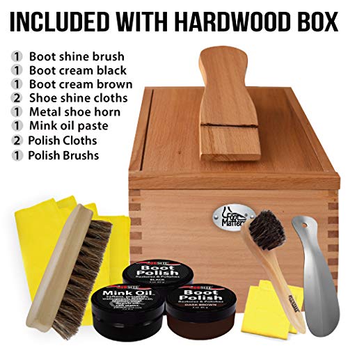 FOOTMATTERS Shoe Shine Valet Box - Hardwood Boot & Shoe Care - Premium Polish Kit - Image 2
