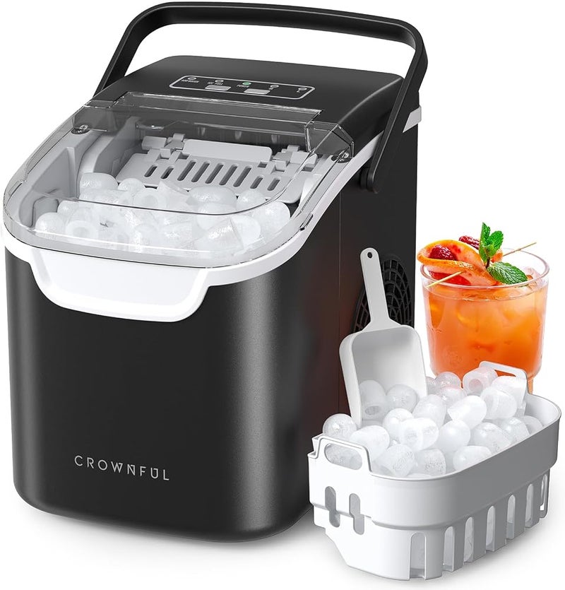 CROWNFUL Ice Maker Countertop, Mini Portable Ice Machine, 8 Bullet Ice in 6 Mins, 12KG/Day, 2 Ice Sizes, Self-Cleaning, Energy Saving, Compact for Small Space, Kitchen, Office, RV, Party - Image 1