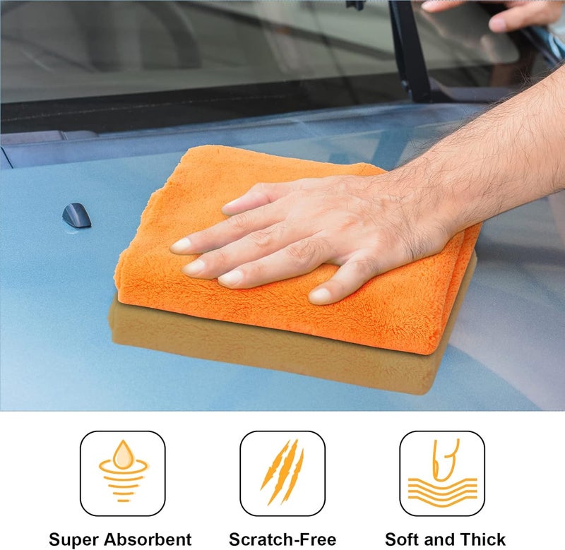 Shimeyao 30 Pcs Edgeless Microfiber Plush Towels for Cars - 500 GSM, 16 x 16 Inch (Orange) - Image 4