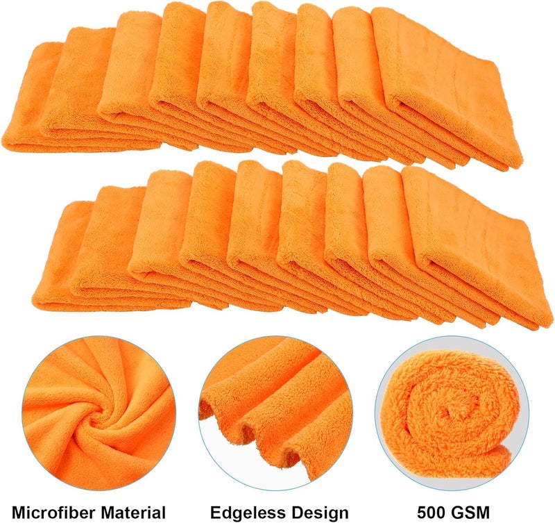 Shimeyao 30 Pcs Edgeless Microfiber Plush Towels for Cars - 500 GSM, 16 x 16 Inch (Orange) - Image 3