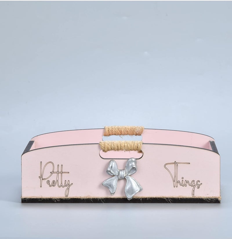 Chalk My Theme Chalk My Theme Wooden Pretty Things Multipurpose Organization Storage Tray For Kitchen Dining Table Bathroom Desk Dressing TablePink Rectangular  - Image 2